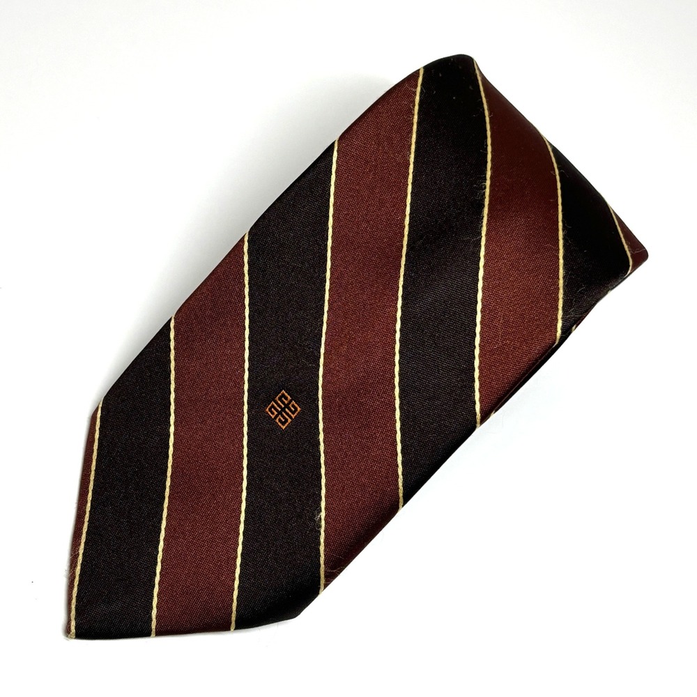 VTG Givenchy Tie Mens OS Burgundy Black Gold Striped 4G Logo Designer Preppy